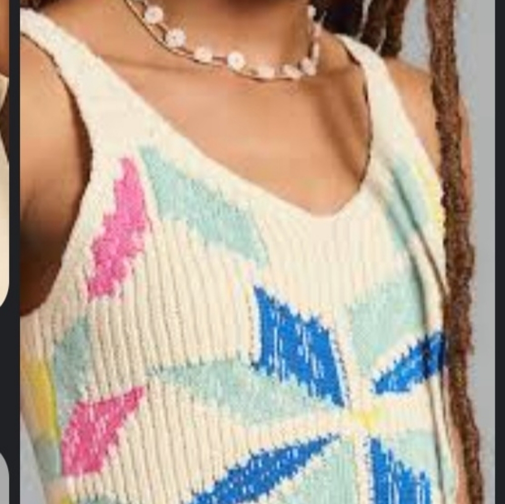 MOTHER  NWT Cream Knit Tank with Blue and Pink Design Sz M - Picture 9 of 9